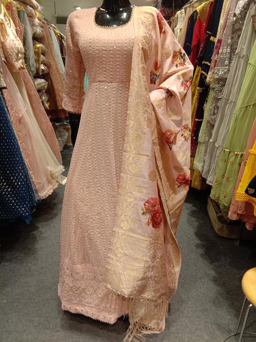 anarkali with contrast dupatta lakhnavin work  - 18015745 - Very Small Image - 1