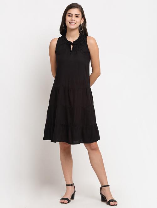 tie up neck solid a-line  dress - 18016752 - Very Small Image - 1