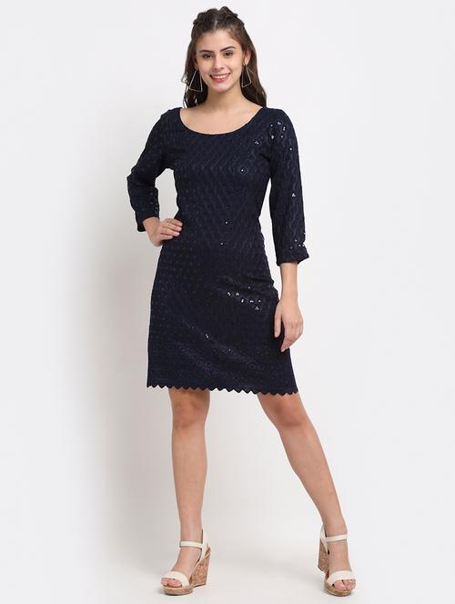 round neck embellished a-line  dress - 18016769 - Very Small Image - 1
