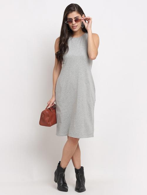 round neck solid t-shirt dress - 18016771 - Very Small Image - 1