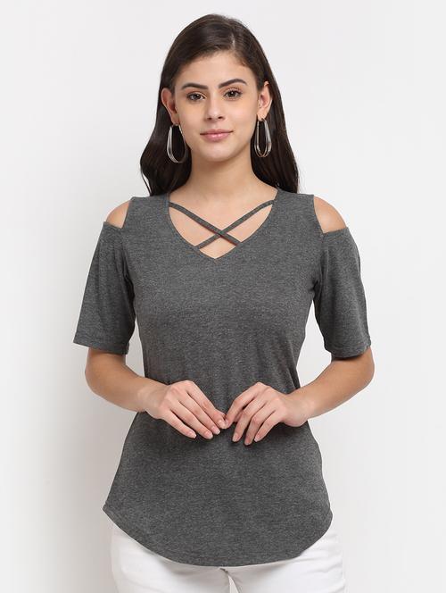 cold shoulder solid top  - 18016784 - Very Small Image - 1