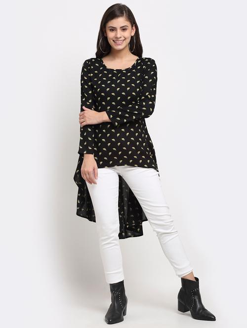 round neck printed high low tunic  - 18016788 - Very Small Image - 1