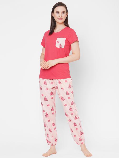 round neck printed nightwear pajama set - 18017837 - Very Small Image - 1