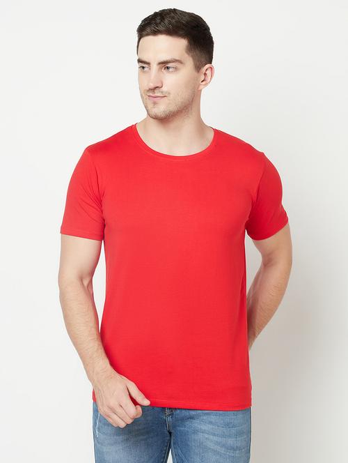 red round neck solid t-shirt  - 18020076 - Very Small Image - 1