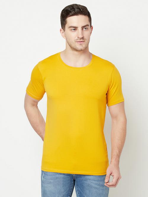 yellow round neck solid t-shirt  - 18020078 - Very Small Image - 1