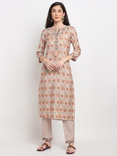 offwhite chanderi kurta pant  set - 18020162 - Very Small Image - 1