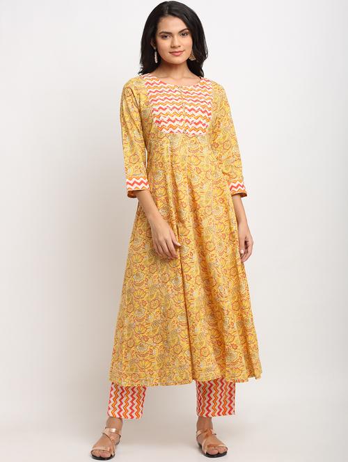 yellow cotton kurta pant  set - 18020180 - Very Small Image - 1