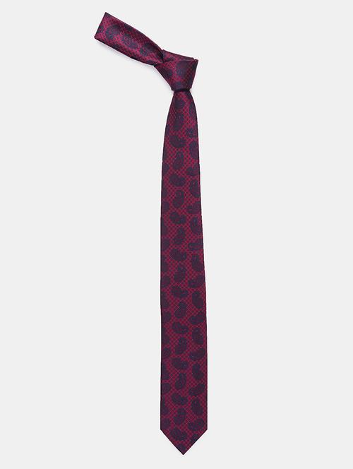 maroon self textured tie  - 18020683 - Very Small Image - 1