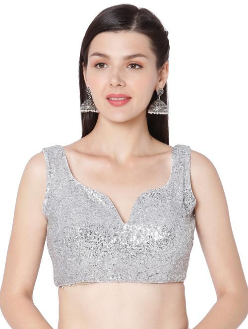 silver cotton blend embroidered blouse - 18020814 - Very Small Image - 1