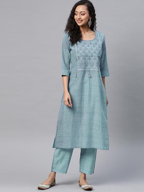 blue cotton kurta palazzo  set - 18020917 - Very Small Image - 1