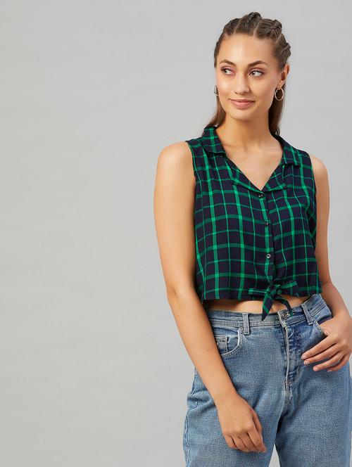 tie front checkered crop top - 18021279 - Very Small Image - 1