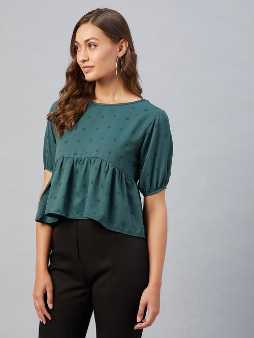 Women's Peplum Round Neck Top - 18021285 - Very Small Image - 1