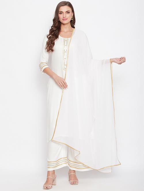 women white solid kurta palazzos set - 18022427 - Very Small Image - 1