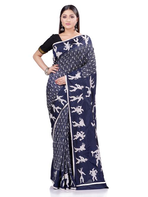 Navy Tussar Silk Saree - 18023261 - Very Small Image - 1