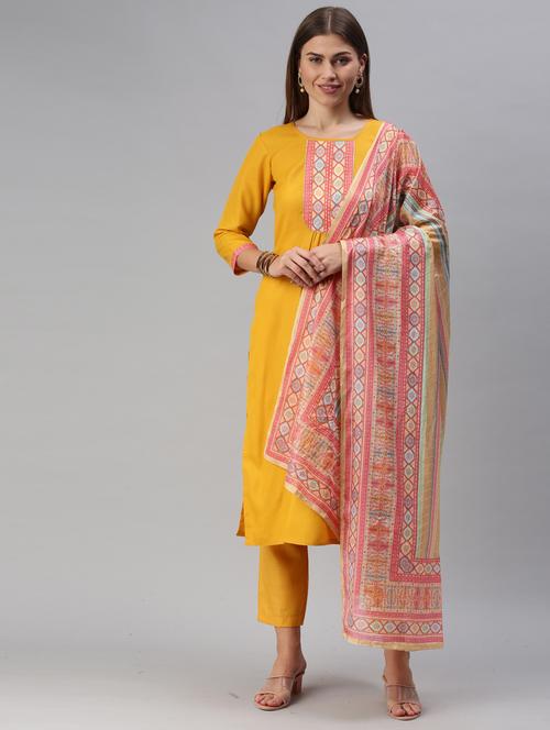 yellow cotton blend kurta pant  set - 18023383 - Very Small Image - 1