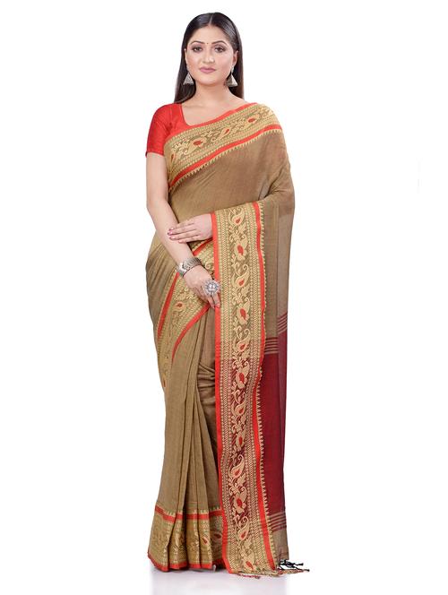 solid bordered handloom saree with blouse - 18023462 - Very Small Image - 1