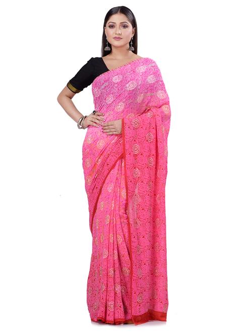 pink crepe embroidered saree with blouse - 18023469 - Very Small Image - 1