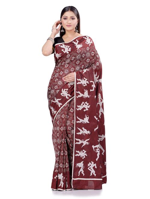 Maroon Tussar Silk Saree With Blouse - 18023472 - Very Small Image - 1