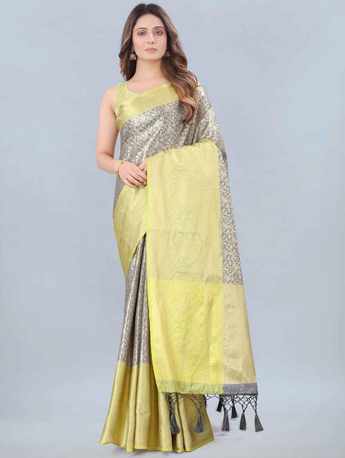 grey art silk kanjivaram saree with blouse - 18024764 - Very Small Image - 1