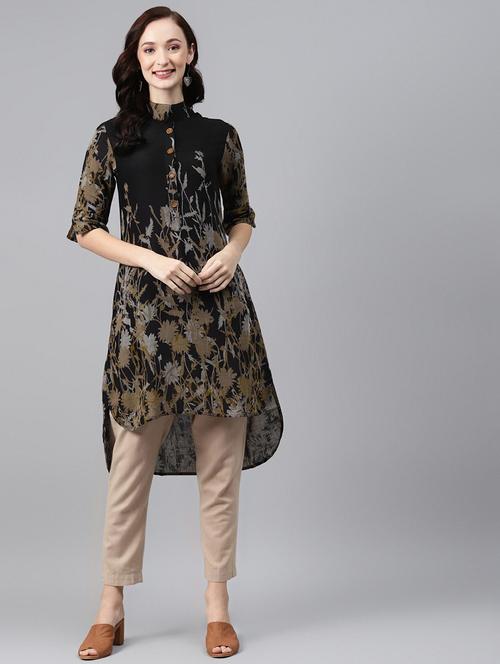 black viscose highlow kurta - 18024788 - Very Small Image - 1