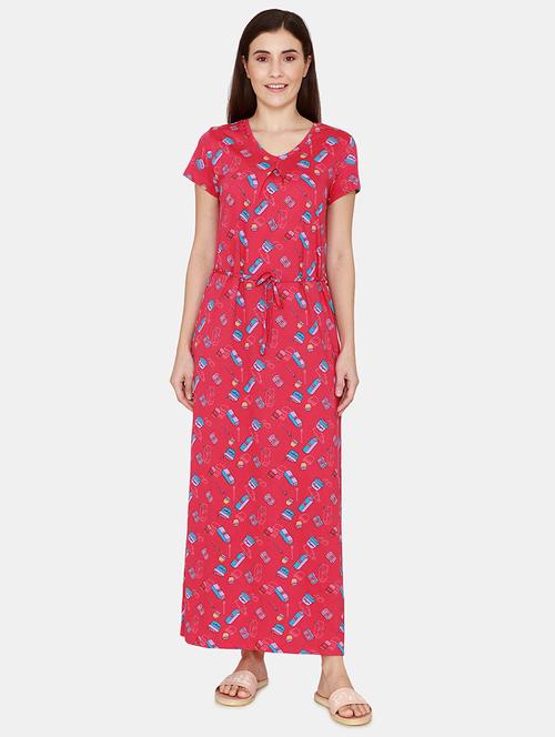 v-neck printed nighty  - 18024896 - Very Small Image - 1