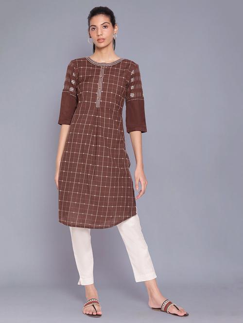 boat neck self design straight kurta - 18025599 - Very Small Image - 1