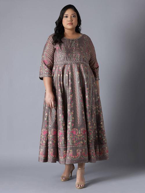 purple synthetic flared ethnic dress - 18025674 - Very Small Image - 1