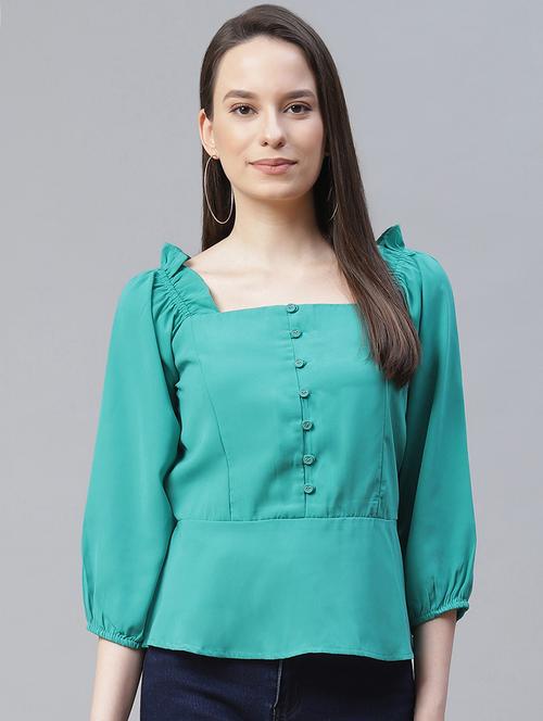 square neck solid peplum top - 18025949 - Very Small Image - 1