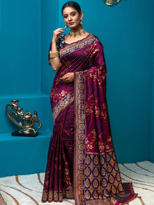 jacquard work banarasi saree with blouse - 18025985 - Very Small Image - 1
