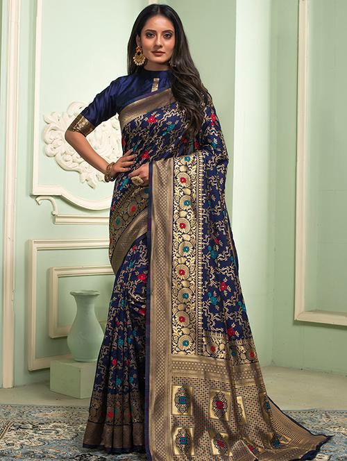 jacquard work banarasi saree with blouse - 18025988 - Very Small Image - 1
