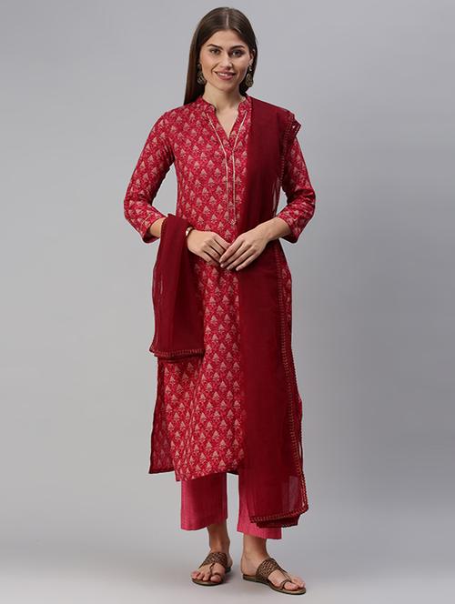 printed unstitched suit set - 18026245 - Very Small Image - 1