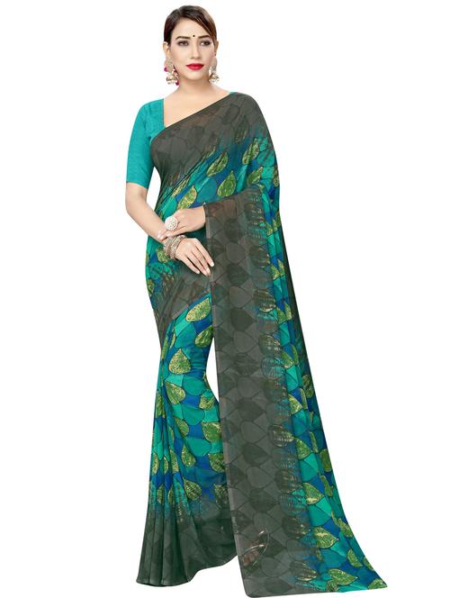 multi colored georgette printed saree with blouse - 18026743 - Very Small Image - 1