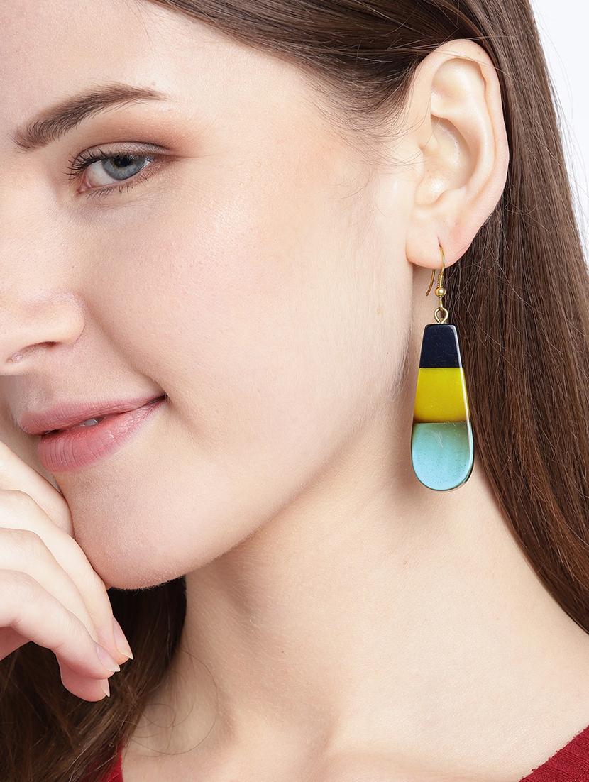 black & lime green resin striped contemporary drop earrings - 18026779 - Zoom Image - 2