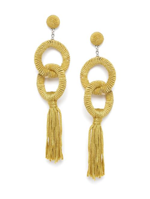 yellow tasseled circular drop earrings - 18026782 - Very Small Image - 1