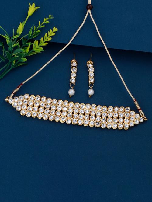 kundan studded choker necklace with earring - 18026954 - Very Small Image - 1