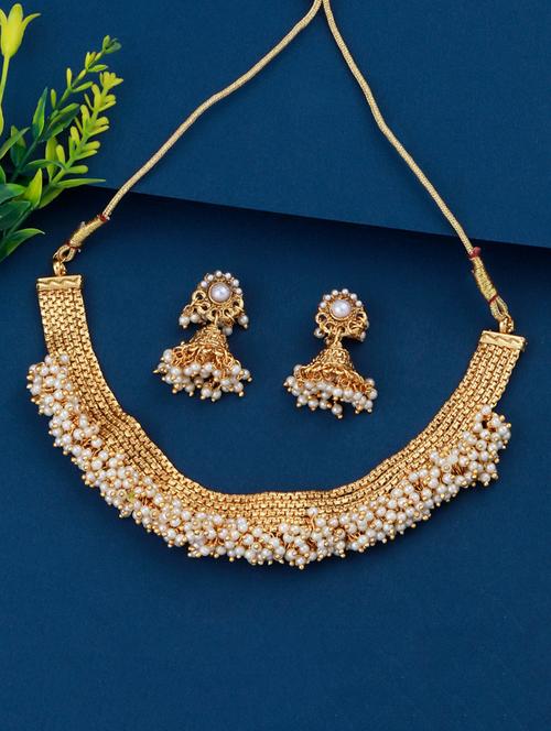 gold plated choker necklace with earrings - 18026956 - Very Small Image - 1
