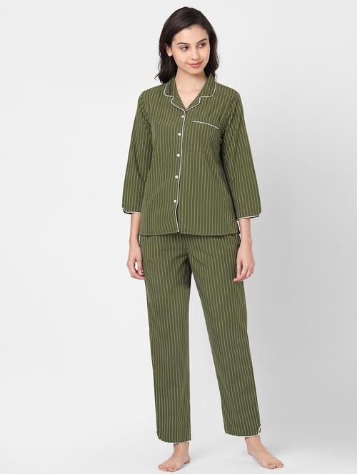 shirt collar striped nightwear pajama set - 18027293 - Very Small Image - 1