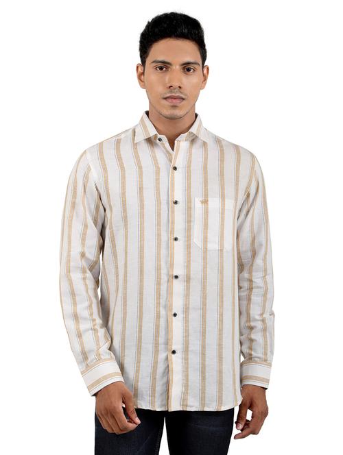 beige striped casual shirt - 18028355 - Very Small Image - 1