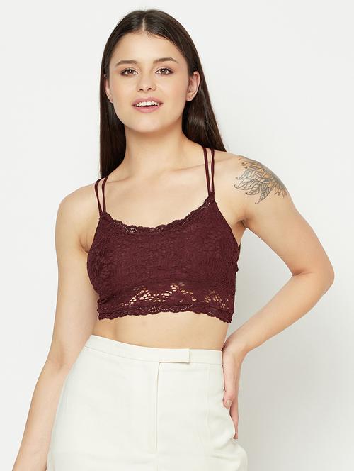 maroon solid bralette bra - 18028451 - Very Small Image - 1