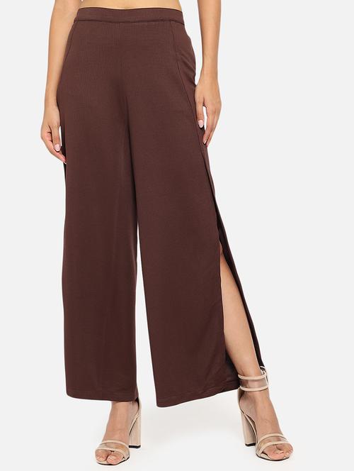 women solid flat front wide leg trouser - 18030035 - Very Small Image - 1