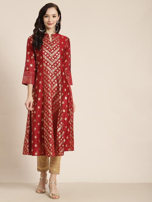 foil print a-line kurta  - 18030175 - Very Small Image - 1