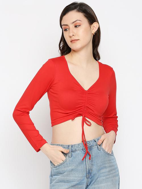 ruched front solid crop top - 18030289 - Very Small Image - 1