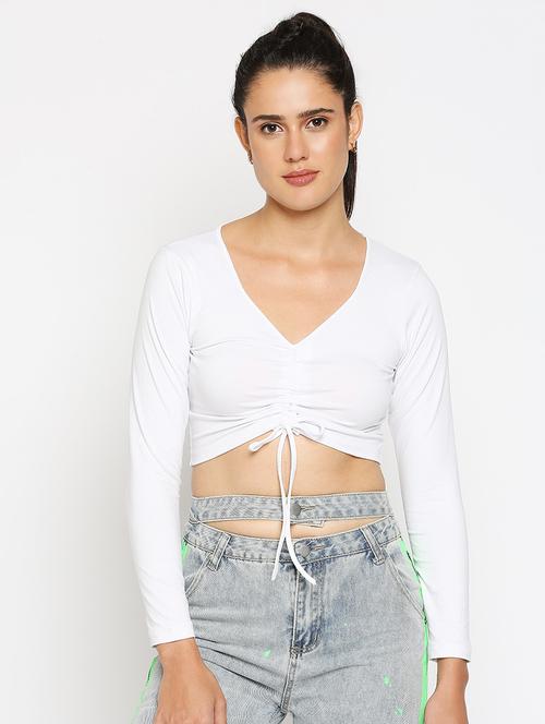 ruched front solid crop top - 18030290 - Very Small Image - 1