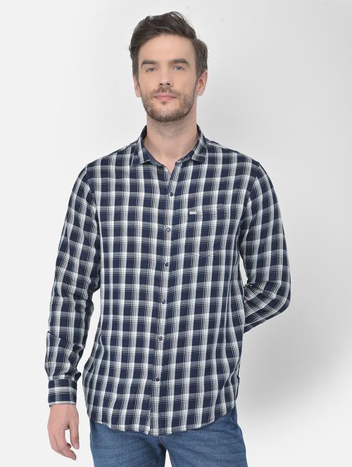 navy blue checkered casual shirt - 18030369 - Very Small Image - 1