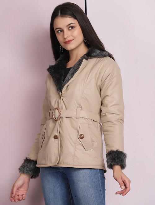 shirt collar solid fur jacket - 18030407 - Very Small Image - 1