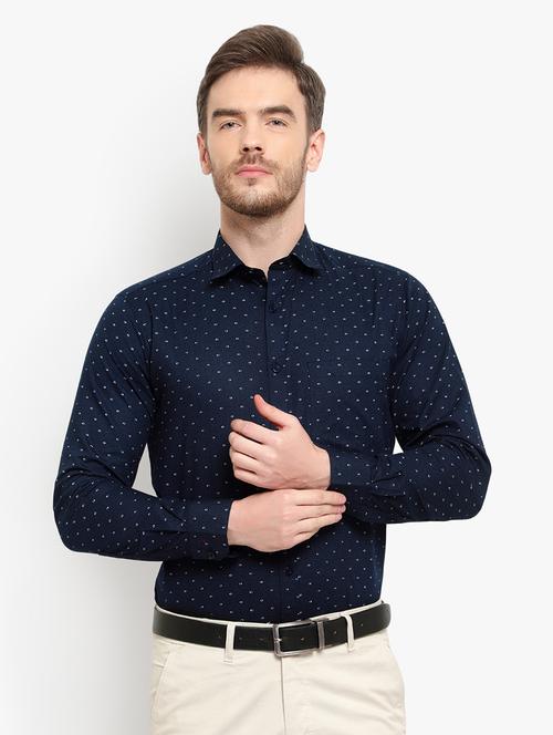 navy blue printed formal shirt - 18030697 - Very Small Image - 1