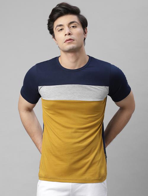 navy blue color block cut & sew t-shirt - 18030831 - Very Small Image - 1