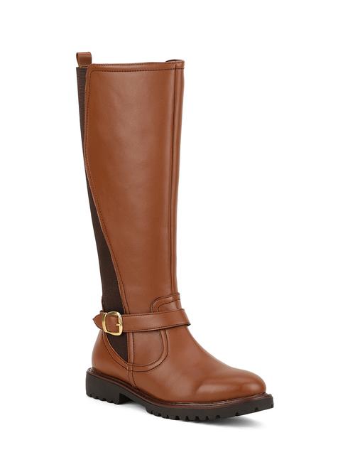 tan faux leather knee length  boots - 18031554 - Very Small Image - 1