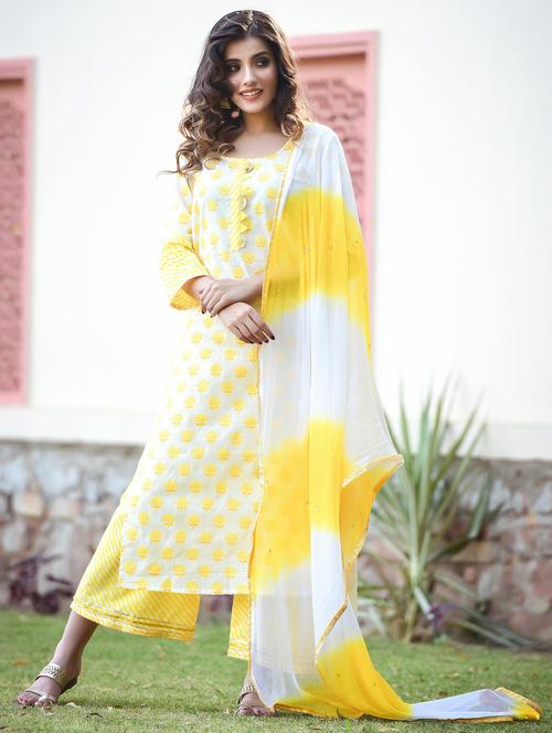 yellow cotton kurta salwar  set - 18031609 - Very Small Image - 1