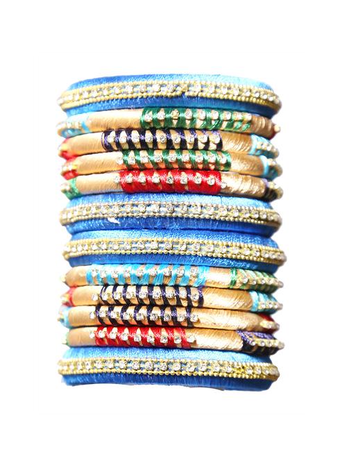 handmade silk thread blue kade & multicolor bangles set of 12 - 18031797 - Very Small Image - 1